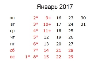 Выходные на Новый год 2017 в России